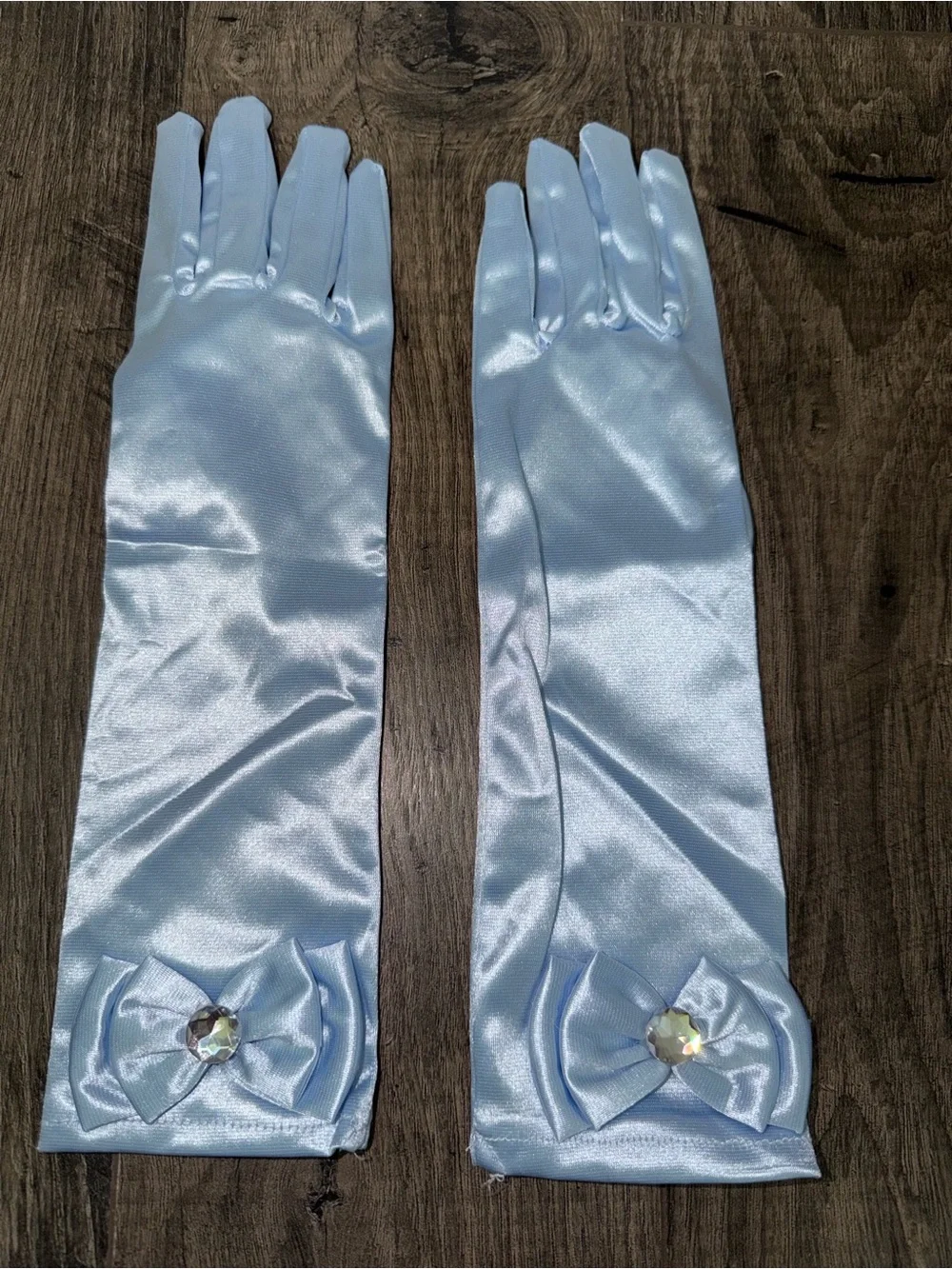 Light Blue Satin Gloves with Decorative Rosette
